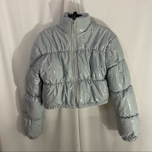 Blue and Silver Bomber Jacket with Shiny Finish - Picture 1 of 6